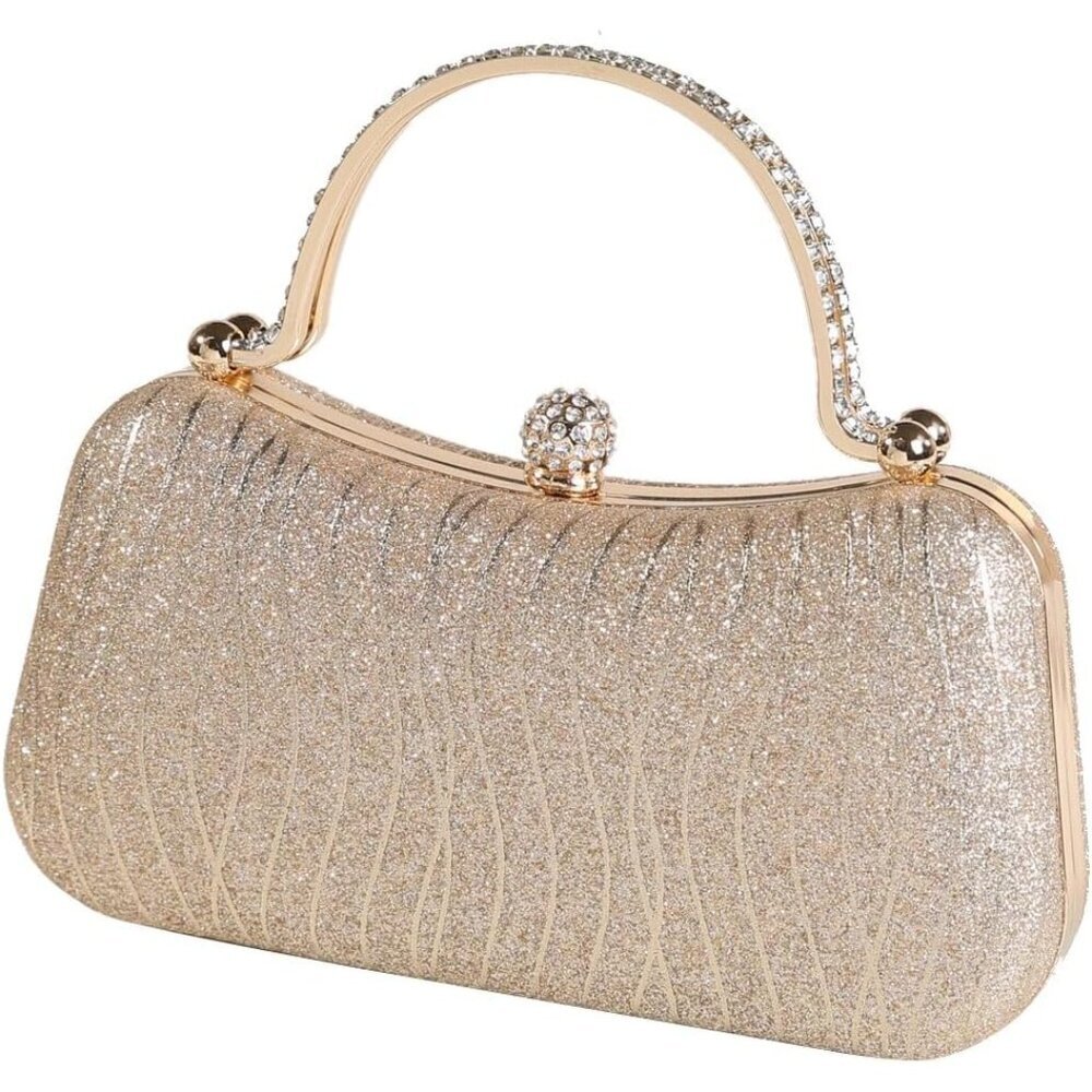 Elegant Gold Evening Bag - Frosted Zebra Print Handbag with Detachable Chain